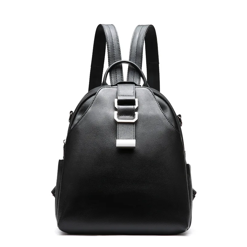

100% Real Geunine Leather Solid Black Backpack Fashion Women Zipper Bags B035