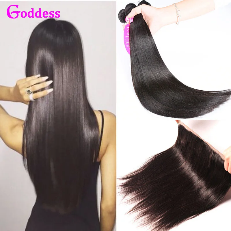 

Virgin Brazilian Straight Hair With Closure Cheap Brazilian Human Hair 3 Bundles With 13*4 Ear To Ear Lace Frontals Bundles Deal