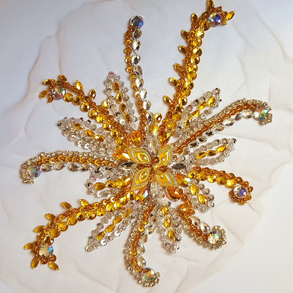 Желтая AB Couture креативная нашивка 24x30 см пришивная кристальная стразы аппликация