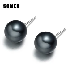 6-12 мм женские 925 пробы серебряные серьги черные пресноводные культивированные жемчужные серьги-гвоздики женские модные ювелирные изделия для вечеринки