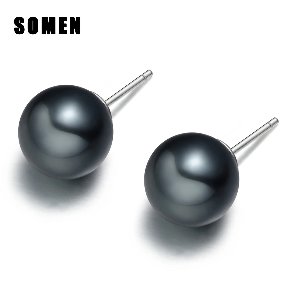 

6-12mm Women 925 Sterling Silver Earrings Black Freshwater Cultured Shell Pearl Stud Earrings Female Party Fashion Jewelry
