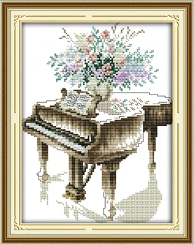 

Grand Piano Cross Stitch Fabric Home Decor DMC Threads Chinese Cross Stitch Kits Printed 11Ct Print Embroidery Needlework Diy