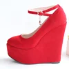 Flock wedges pumps large size female Custom high heels bride wedding shoes woman platform ankle strap party pumps women WSH2594 6