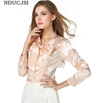 

NDUCJSI Women blouses Rayon Bow Tie V-Neck Feminina Work Formal Tops Plus Size Woman Top Long Sleeve Blouse Femme Ladies shirt