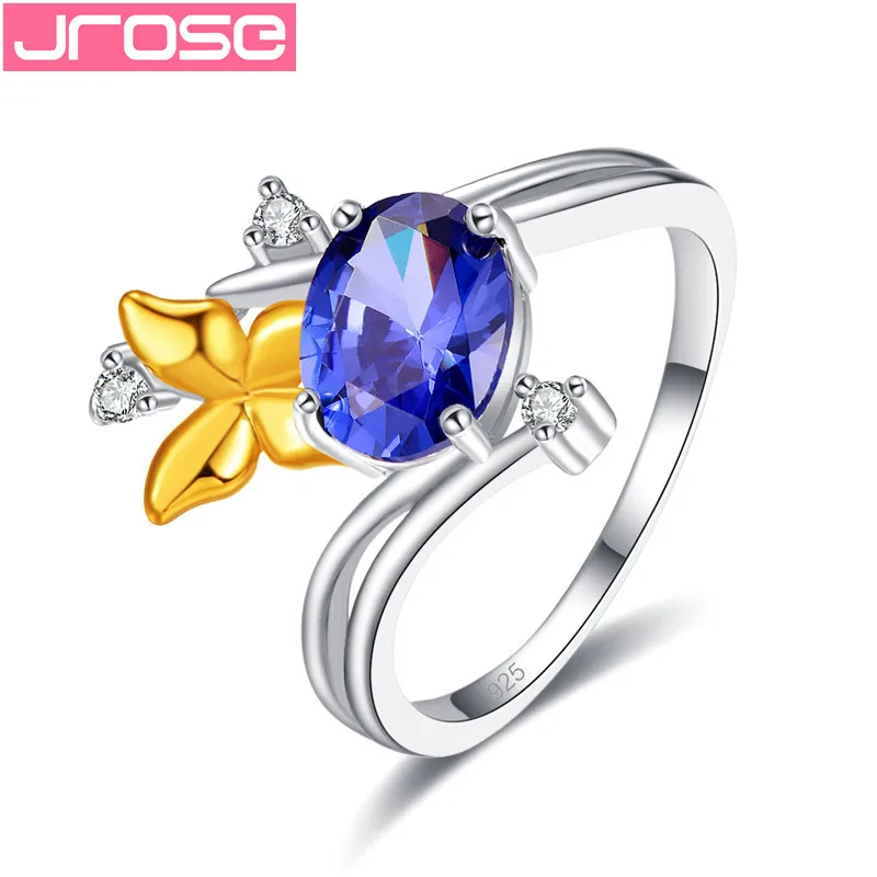 

JROSE Fashion Brand Design Gold Color Butterfly Rings For Women Oval Cubic Zircon Silver Wedding Jewelry Drop Shipping