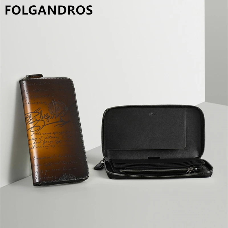 

2019 Genuine Leather Men's Wallet Famous Designer Handmade Zipper Long Purse European and American Style Italian Cowhide Wallets