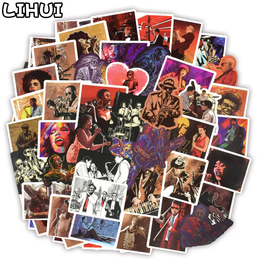 

50 PCS Jazz Music Stickers Saxophone Blues Soul Music Waterproof Decal Sticker to DIY Guitar Luggage Laptop Motor Car Room Decor