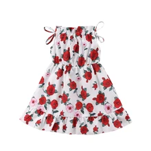 От 1 до 6 лет для девочек Платья для женщин без рукавов платье с цветочным рисунком для Обувь для девочек детская одежда красная роза принцесса свадьбу праздничное пляжное платье