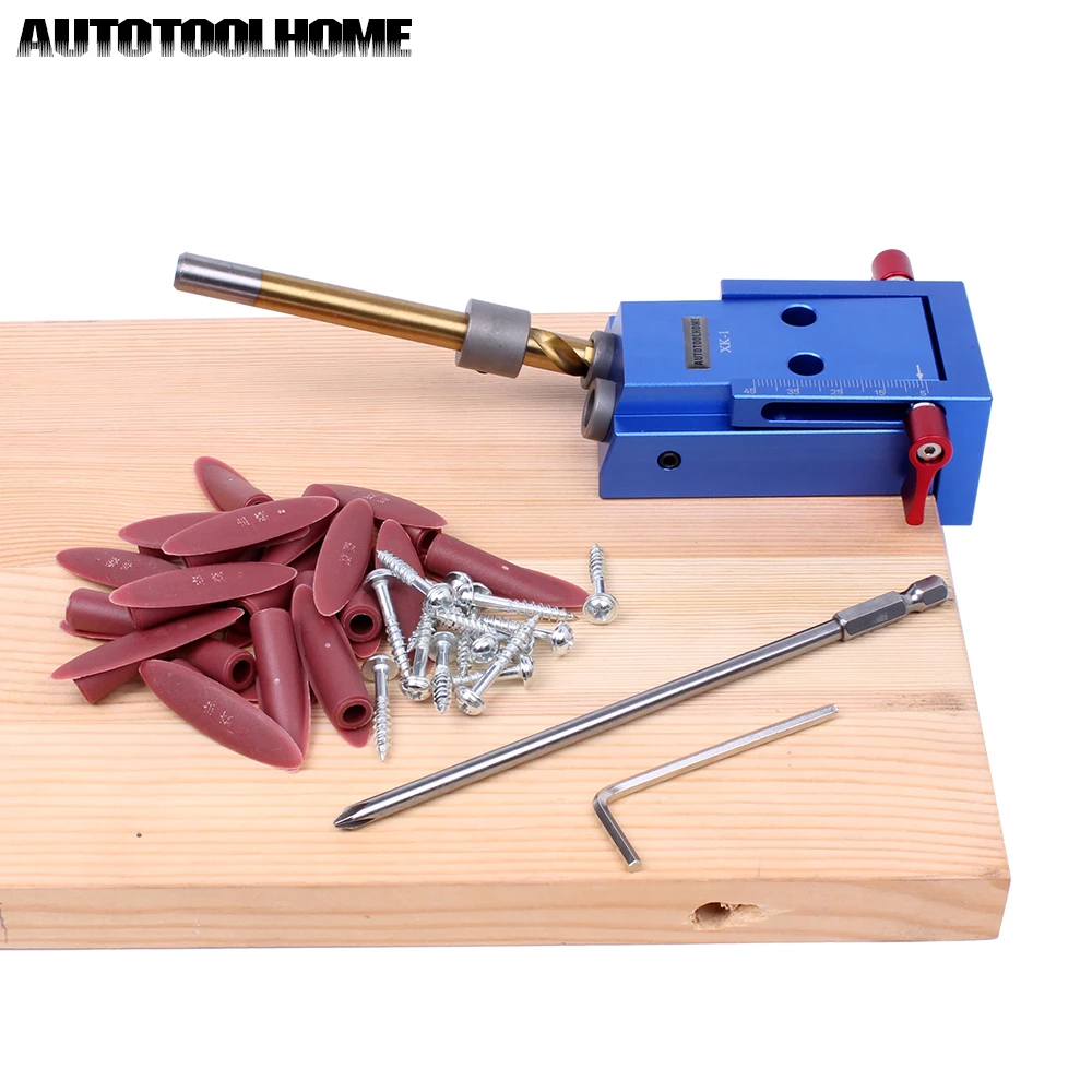 

Aluminum Mini Pocket Hole Jig Kit 3/8" 9mm Twist Step Drill Bits Screwdriver Bits Pocket Screws for Woodworking Drill Guide