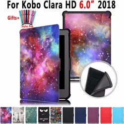 Тонкий Модный принт кожа авто проснулся Смарт сна чехол для Кобо Clara HD 6,0 2018 6,0 дюймов Чехол Coque Капа принципиально + ручка