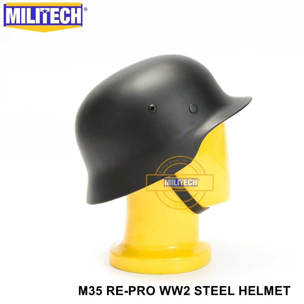 MILITECH Черный WW2 Немецкий M35 Стальной шлем WW II M35 немецкий шлем защитный шлем для мотоцикла черный шлем для мировой войны 2 Repro шлем