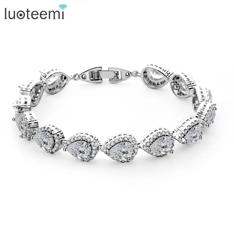 

LUOTEEMI Brand 4Colors Pearl Shape Cut AAA Cubic Zirconia Women Bridal Bracelet Bangles For Fashion Women Jewelry