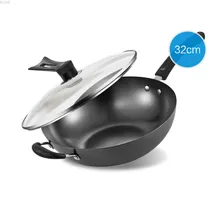 32 см в китайском стиле, железный антипригарный сковорода для приготовления пищи со стеклянным вертикальным покрытием, газовая плита, используется, здоровая посуда