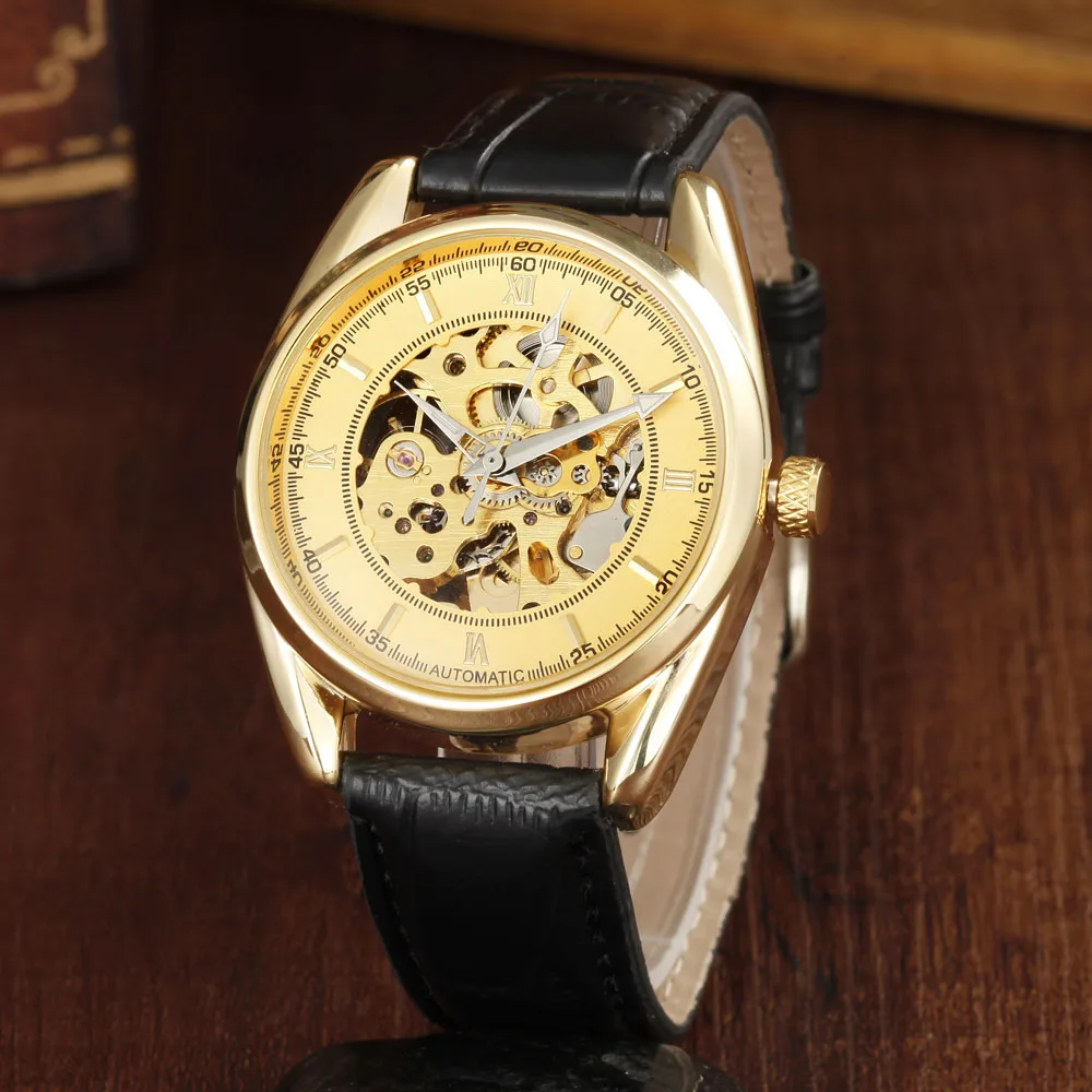 

GOER Top Brand Luxury Men's Mechanical Watches Luxury Gold Skeleton Automatic Mechanical Wrist Watches For Men Men Wristwatch