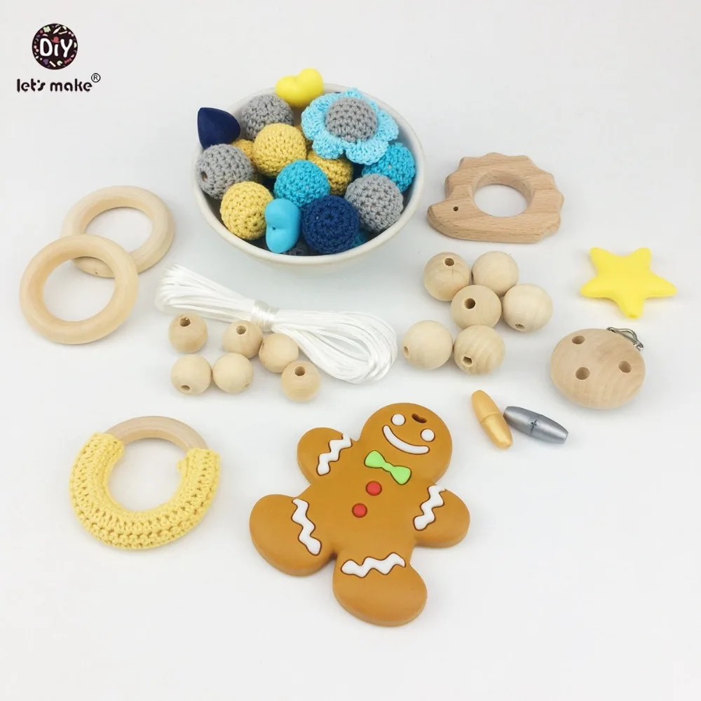 

Let's Make Baby Teether Crochet Beads Silicone Gingerbread Man Shower Gift DIY Crafts Teething Jewelry Necklace Pendant