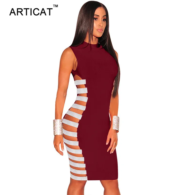 Articat Side Sequin Sexy Bandage Party Dress Women Sleeveless Back Zipper Bodycon Dress Vestidos Elegant Hollow Out Pencil Dress Articat Side Sequin Sexy Bandage Party Dress Women Sleeveless Back Zipper Bodycon Dress Vestidos Elegant Hollow Out Pencil Dress