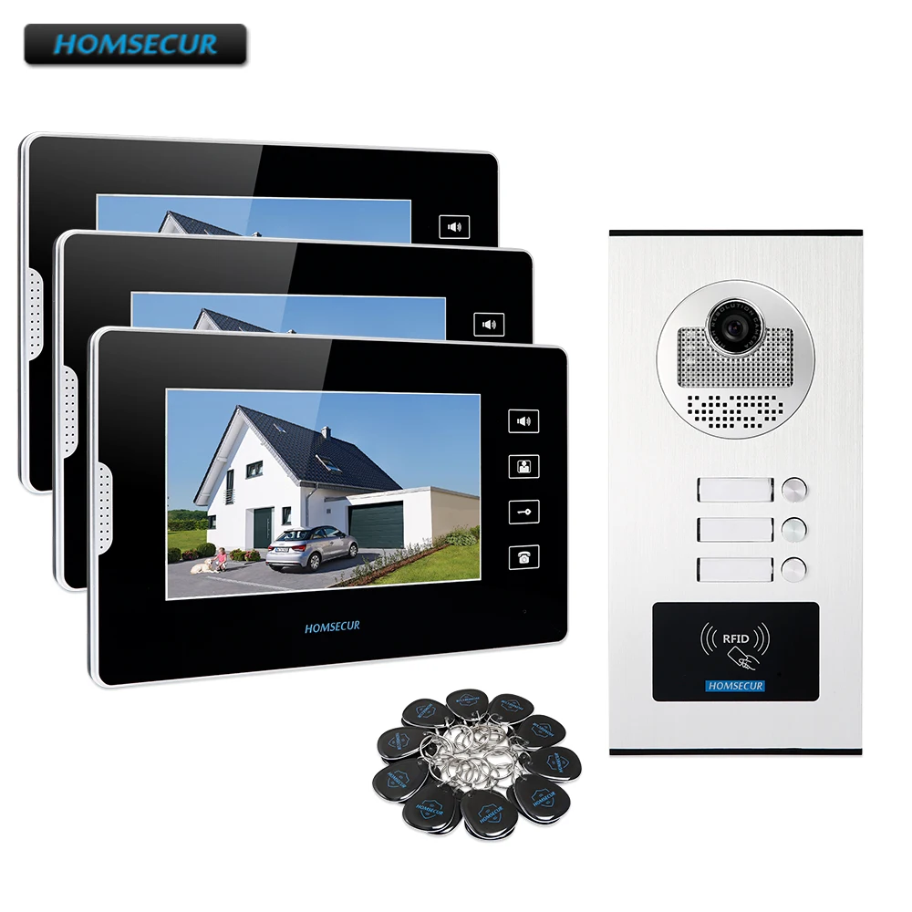

HOMSECUR 7" LCD Video Door Entry Intercom Kit With Outdoor Monitoring For 3 Apartment(XC111-3+XM704)