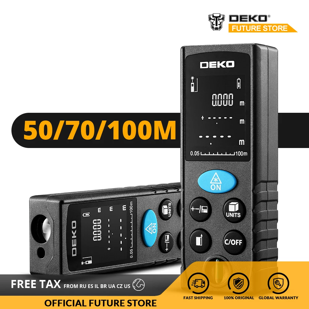 

DEKO LRD110 Handheld Laser Distance Meter 50M 70M 100M Digital Dual Measure Laser Rangefinder Distance/Area/ Volume/Pythagorean