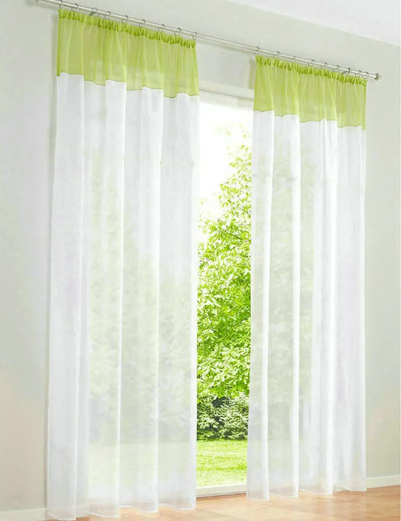 

2pcs Rope Hooks Top Processing Patchwork Style Sheer Good Quality Voile Living Room Window Curtains