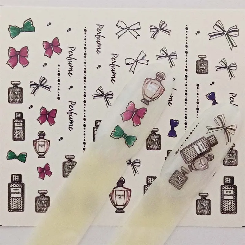 

3pcs Nail Decorations Art Tips Water Transfers Perfume bottle bowknot Nail Sticker for Ladies Decals nail art tools B07