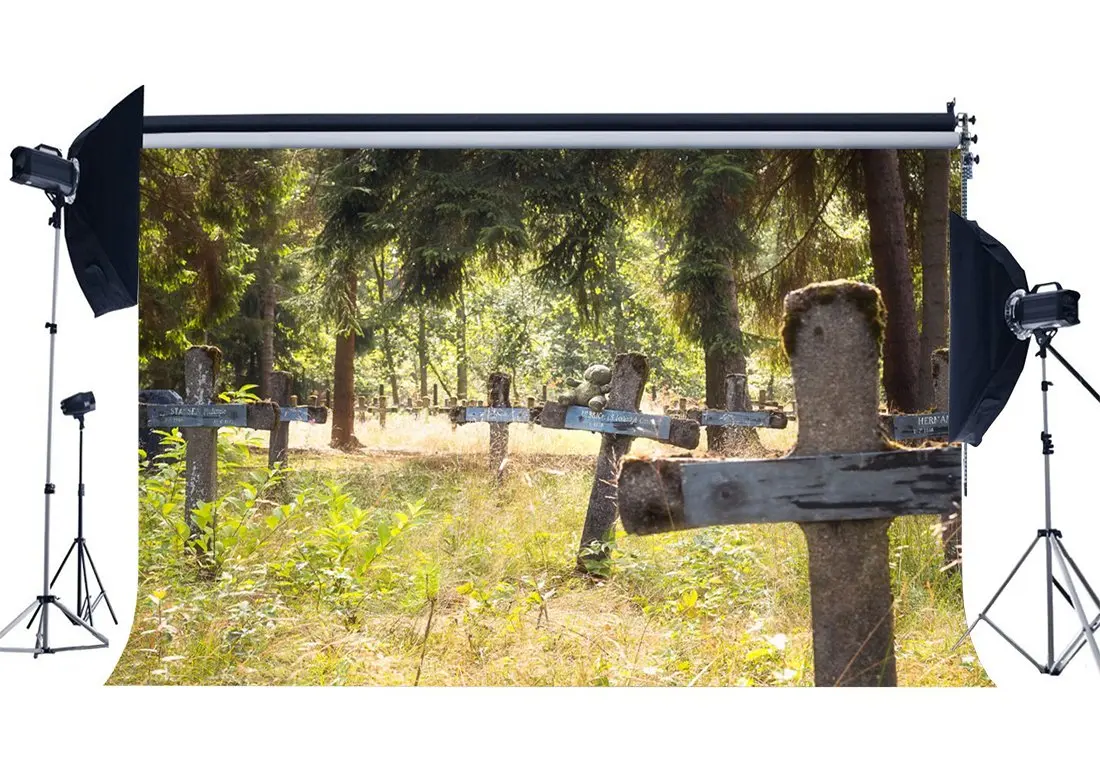 

Royal Cemetery Backdrop Cross Tombstone Backdrops Jungle Forest Trees Green Grass Meadow Spring Background