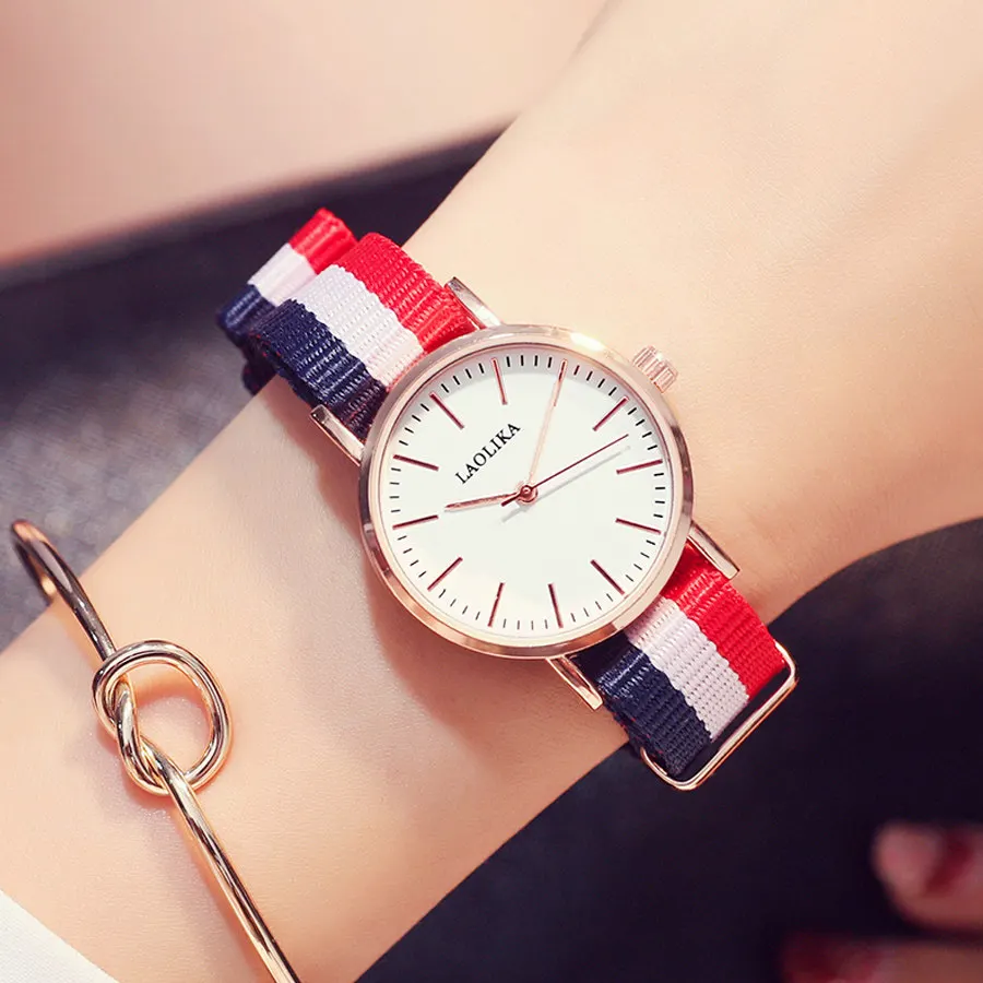

2019 New Casual and Fashion Quartz Watch with Multicolor Nylon Cloth Watchband Wristwatch Simple Designer Women Clock Orologio