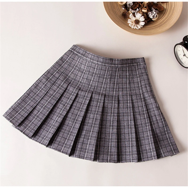 Harajuku Женская клетчатая юбка винтажная плиссированная мини-юбка трапециевидной формы модная Милая Женская Повседневная шикарная летняя юбка ZDQ168 - Цвет: BaiHui