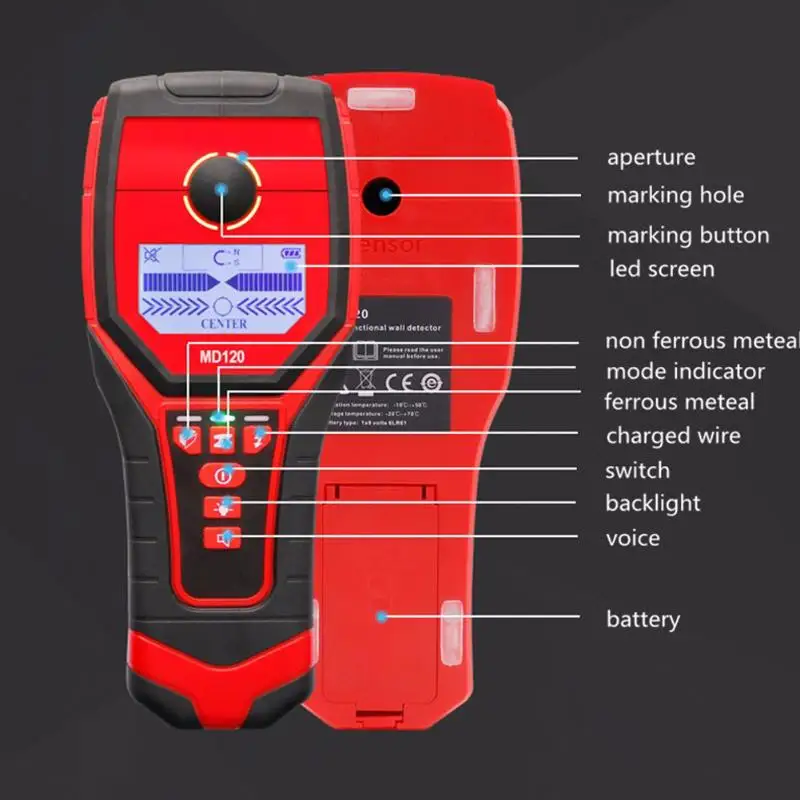 

Handheld Professional MD120 LCD Wall Metal Detector Wood Metal Detector Accurate Wall Scanner Underground Cable Metal Detector
