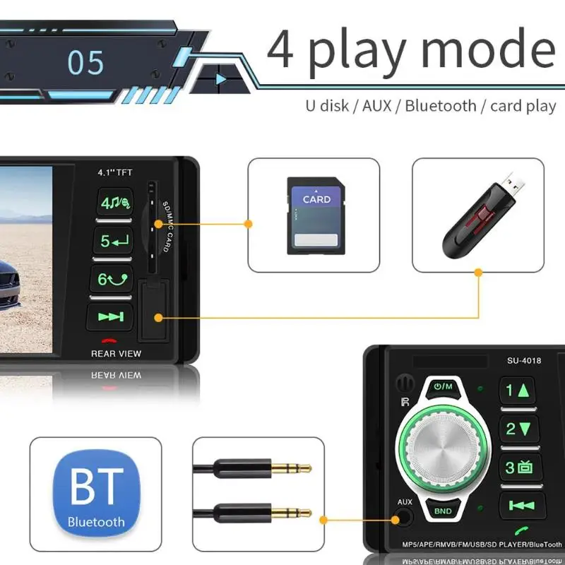 Автомагнитолы " в тире Авто Аудио плеер MP5 плеер Беспроводной Bluetooth Handsfree Car Kit заднего вида Камера удаленного управление