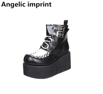 

Angelic imprint mori girl Women motorcycle punk shoes lady high heels lolita ankle boots woman princess dress pumps 33-47 8cm