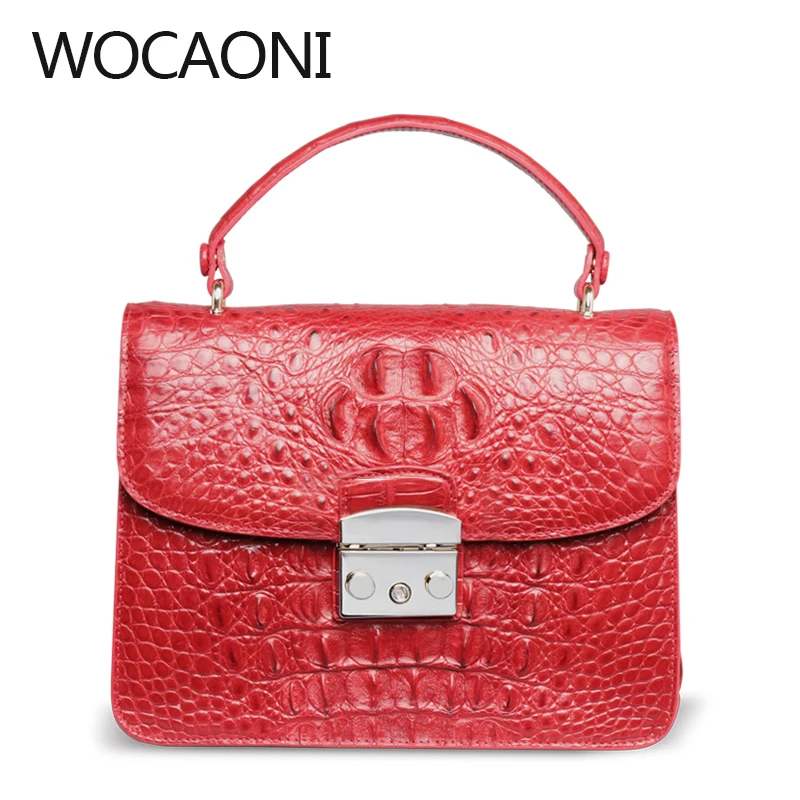 

wocaoni 2018 new crocodile Handbag Satchel Thailand leather handbag shoulder bag women bag small crocodile bag