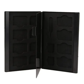 

15 in 1 Aluminum Memory Card Storage Case Box Holder for SIM Card/Micro-SIM Card/Needle Anti-magnetic Protector Black