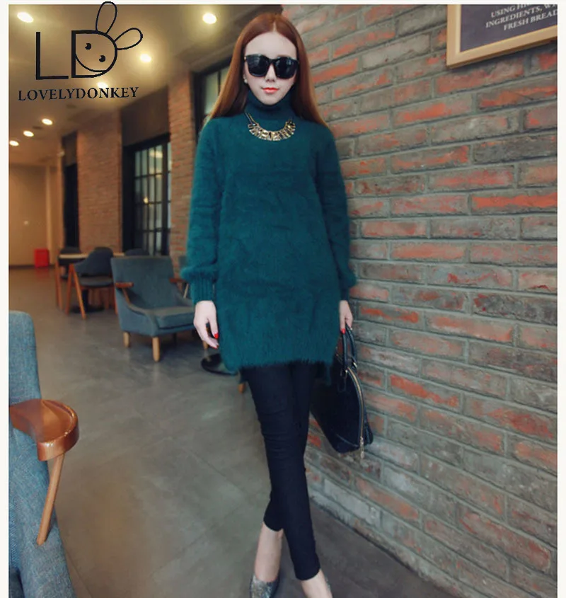 

LOVELYDONKEYgenuine mink cashmere sweater women long pullovers knitted jupmer Customized color free shippingM704