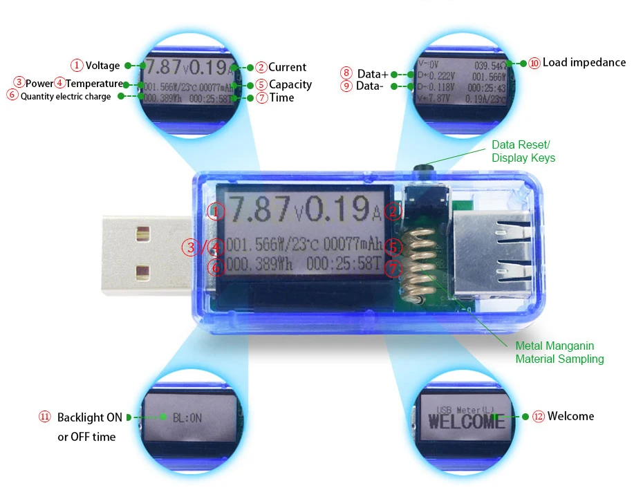 12 в 1 USB Тестер DC Цифровой вольтметр amperimetro voltagecurent метр амперметр детектор power bank