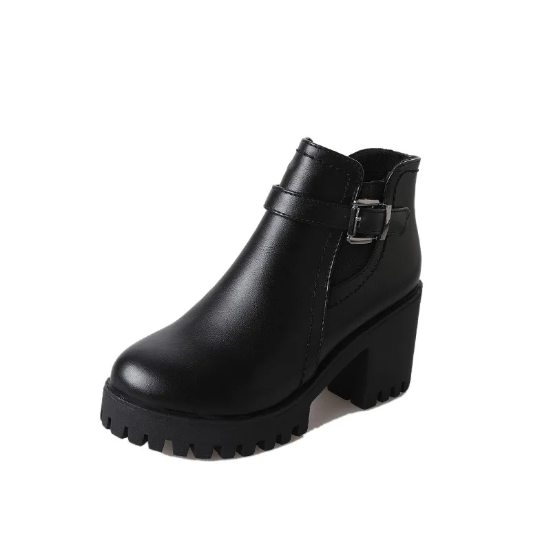 

2018 autumn and winter new British style high heel platform waterproof platform women's booties black ljj 0216