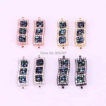

8Pcs Micro Pave CZ Rainbow Shell Curved Bar Charm Connector Jewelry Findings