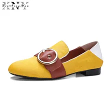 XiuNingYan/; женские туфли-оксфорды на плоской подошве; лоферы из натуральной кожи; слипоны ручной работы; женская повседневная обувь из меха пони; цвет желтый, зеленый