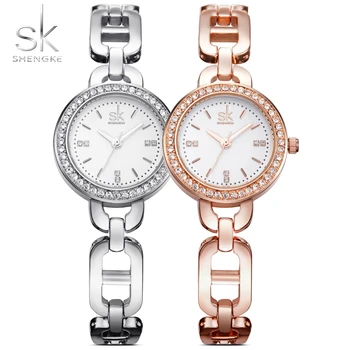 

SK Fashion Women Watches Diamond Analog Display Stainless Steel Elegant Quartz Watch Life Waterproof Good Gift Lady Watch Gift