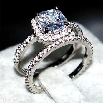 

choucong jewelry Fashion 4ct square Zircon Surround With Tiny 925 Sterling Silver cz Engagement Wedding Band Rings For Women