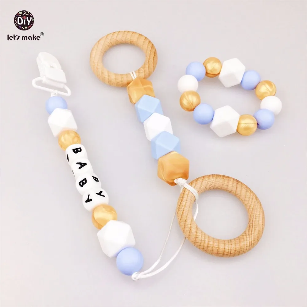 Let's Make 3pc/lot Nursing Pacifier Clips Baby Rattle Teething Beech