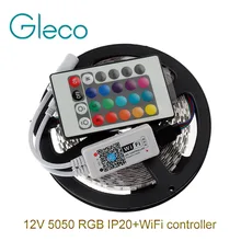 DC12V 5050 RGB LED Strip Set 60LED/m 5M LED Strip 5050 RGB LED tape + Mini 24Key WiFi RGB LED Controller