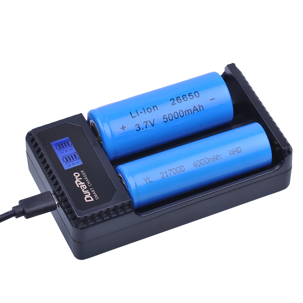 Durapro Универсальный USB Батарея Зарядное устройство для 2070 18650 18490 18350 17670 17500 16340 RCR123 14500 10440 AA AAA Батарея+ USB кабель
