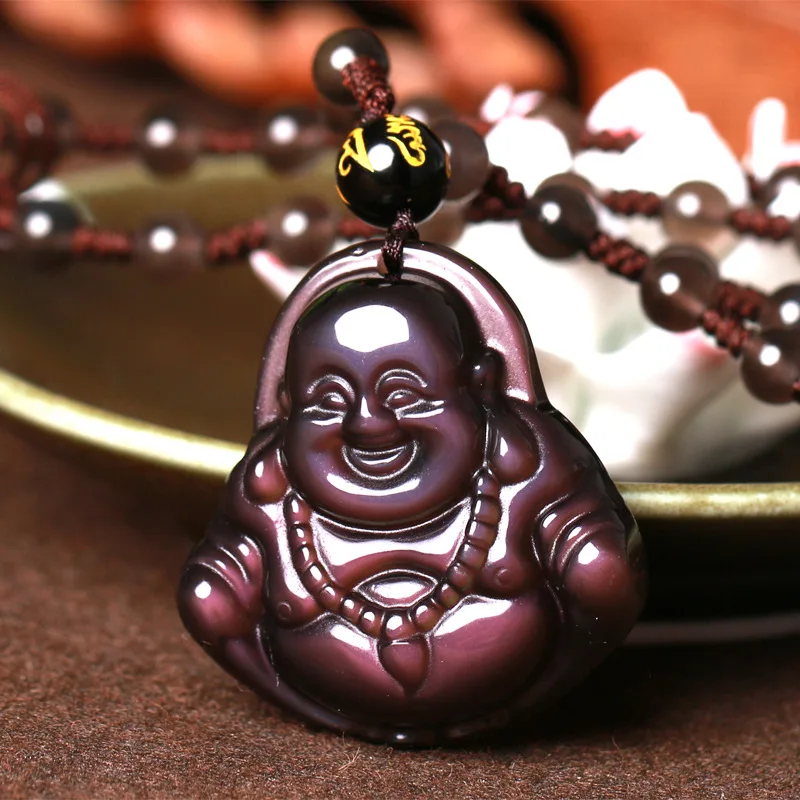 

High Quality Natural Ice Color Obsidian Pendant Necklace Eye Smiling Buddha Maitreya is Suitable For Men and Women