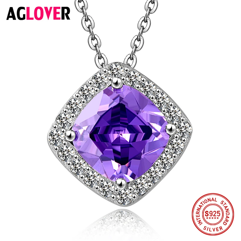 

AGLOVER Charm 925 Silver Necklace Women Fine Jewelry 100% Sterling Silver AAAA 10mm Zircon 50cm Silver Chain Fashion Jewelry