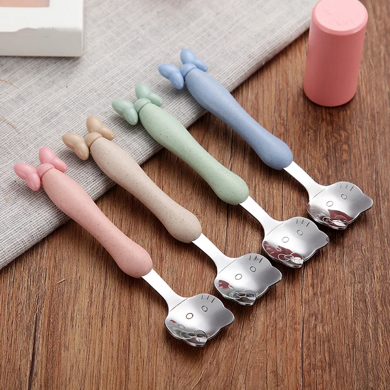 

1PC Spoon Stainless Steel Wheat Straw Handle Spoons Ice-Cream Dessert Coffee Kid Spoon Scoop Dinnerware Dropshipping