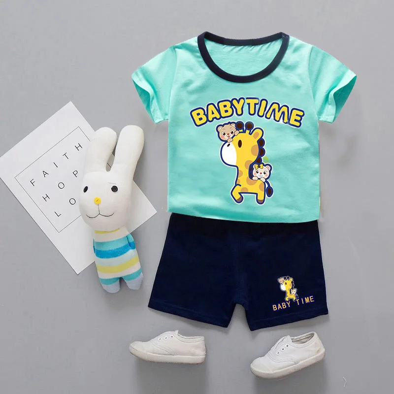 

Wholesale Baby Boy Clothes 2019 Summer Cartoon Fawn Short Sleeve Tops + Shorts 2PCS Newborn Girl Clothes Kid Clothes Bebes Suit