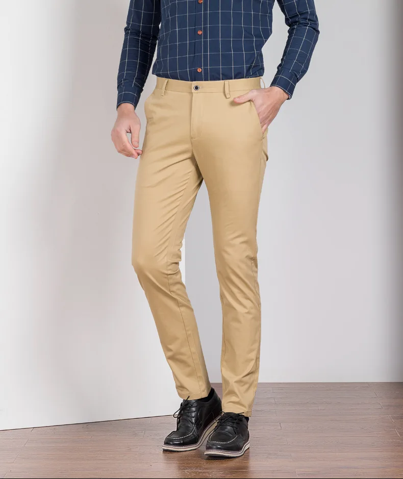 Бизнес Брюки летние новые мужские деловые повседневные брюки модные однотонные стрейч брюки тонкие хаки брюки плюс размер 38 40