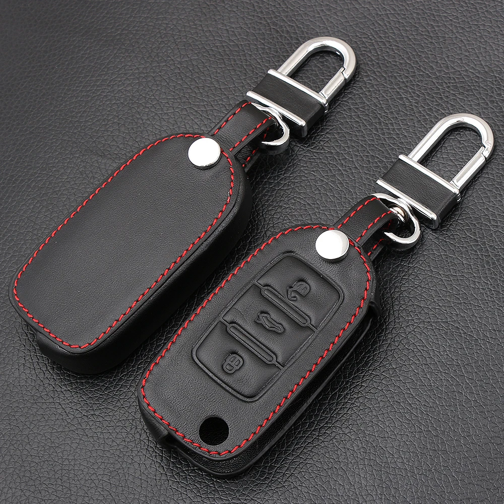 

Leather Car Key Case For Volkswagen VW Passat Golf Jetta Bora Polo Sagitar Tiguan Auto Key Bag Cover Protector with Key Chain