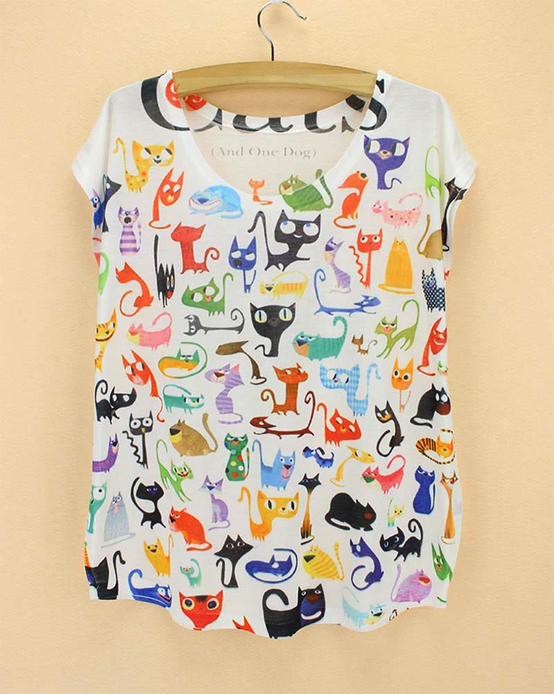 Женская футболка с рисунком кошек коротким рукавом|t-shirt women|t-shirt women summertop tees |