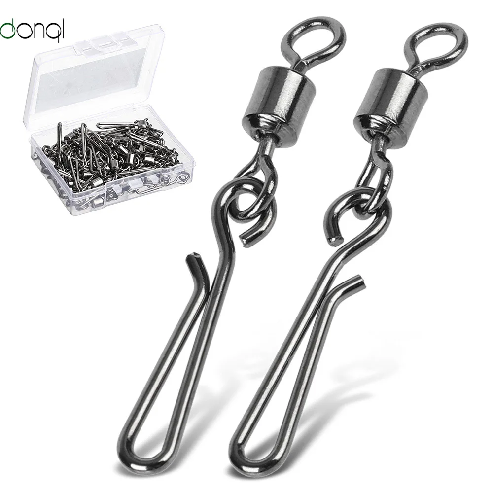 

DONQL 10/20/50/Lot Fishing Connector Pin Bearing Rolling Swivel Stainless Steel with Snap Fishhook Lure Tackle Accessorie